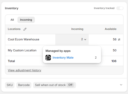 Your Open POs Now Show as Incoming in Shopify Admin