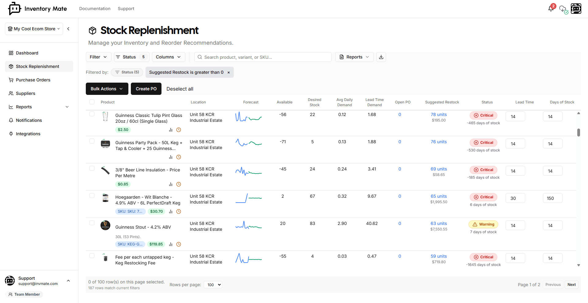 Reordering System Interface Inventory Mate